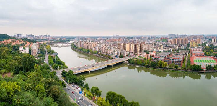 成都市新津区城区全景风光