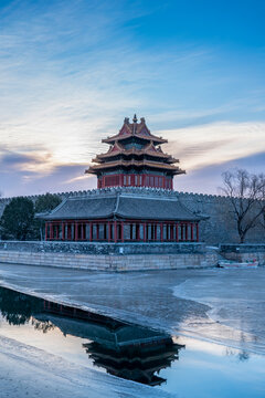 北京故宫角楼日出风景