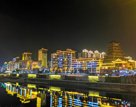 贵州锦屏水上城市夜景