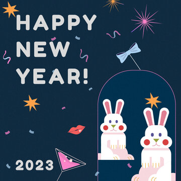 2023插画兔子贺卡
