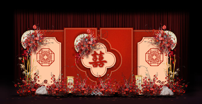 新中式婚禮手繪效果圖