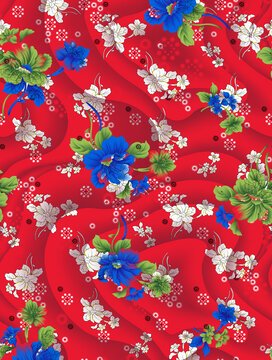 紅底紋藍(lán)花
