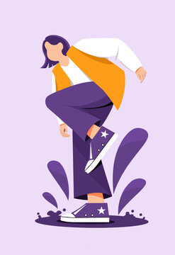 扁平风紫色人物插画