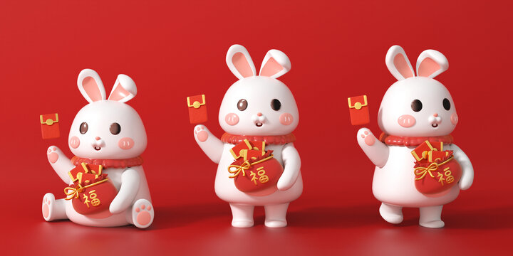 可愛兔子兔年3D三維素材