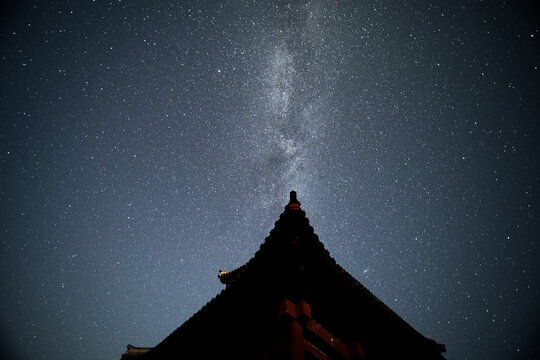 大连城山古城夜景星空银河