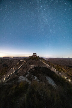 大连城山古城夜景星空银河