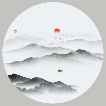 水墨圓形