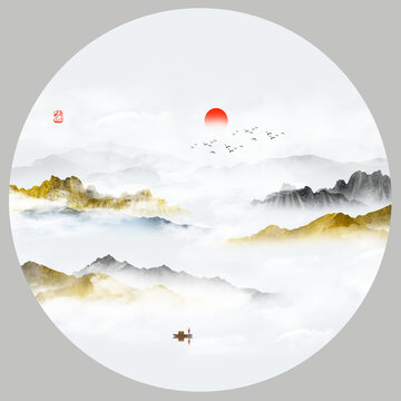水墨山水裝飾畫