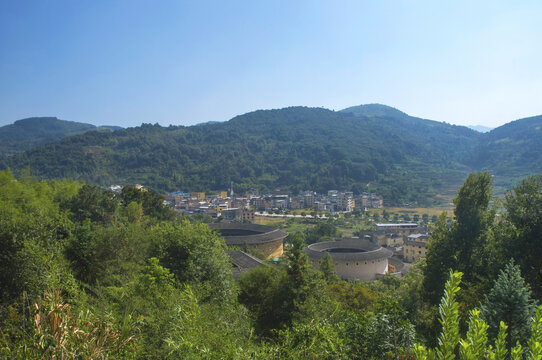 龙岩旅游高北土楼群俯瞰