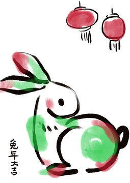 水墨畫兔子