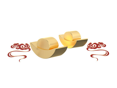 新年金色元寶3d渲染元素