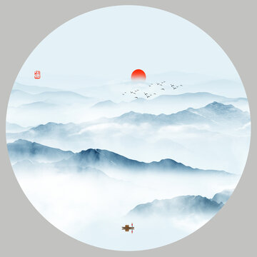 水墨遠(yuǎn)山圖山水畫