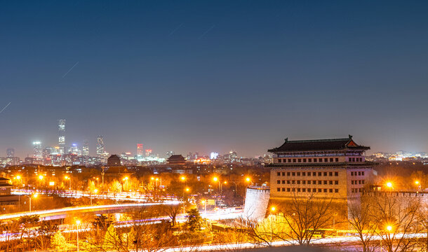 北京国贸鼓楼德胜门同框夜景