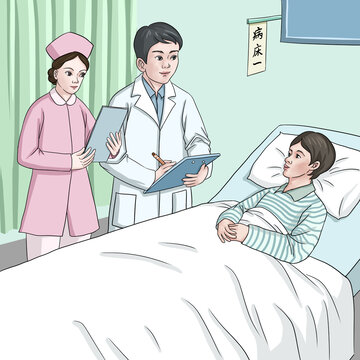 医生护士与病人场景插图