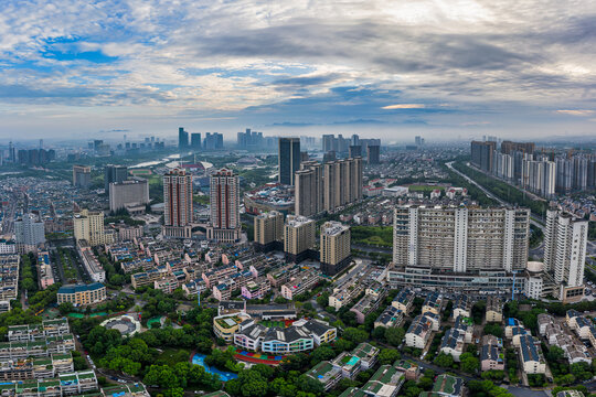 义乌江东城市建筑风光航拍