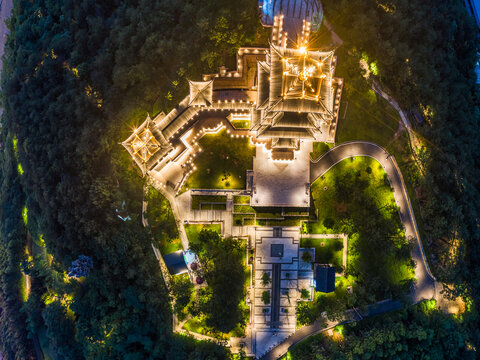 义乌鸡鸣阁夜景航拍俯拍