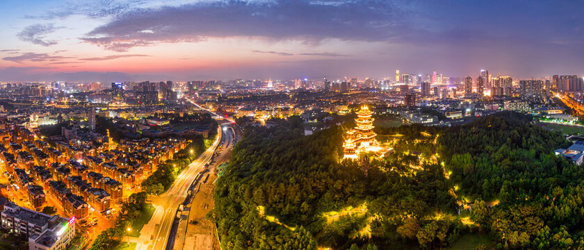 义乌鸡鸣山公园城市夜景全景