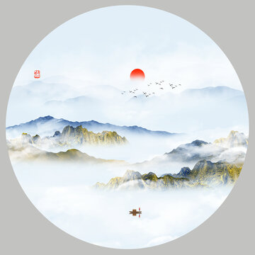 禅意水墨山水画