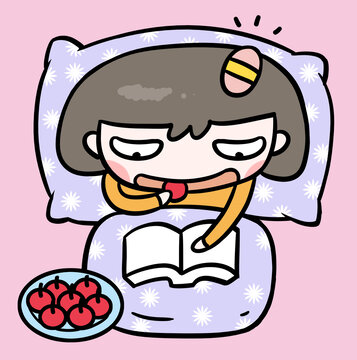 原創(chuàng)手繪卡通小女孩今天星期天