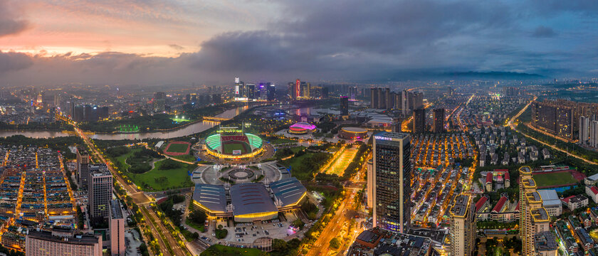 义乌城市夜景大场景航拍鸟瞰