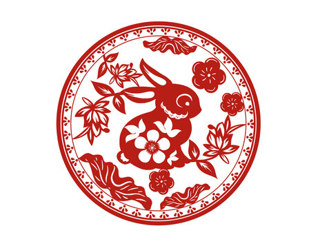 可愛兔子荷葉年味花朵兔年