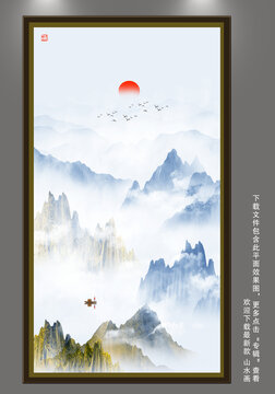 新中式豎幅玄關(guān)山水畫