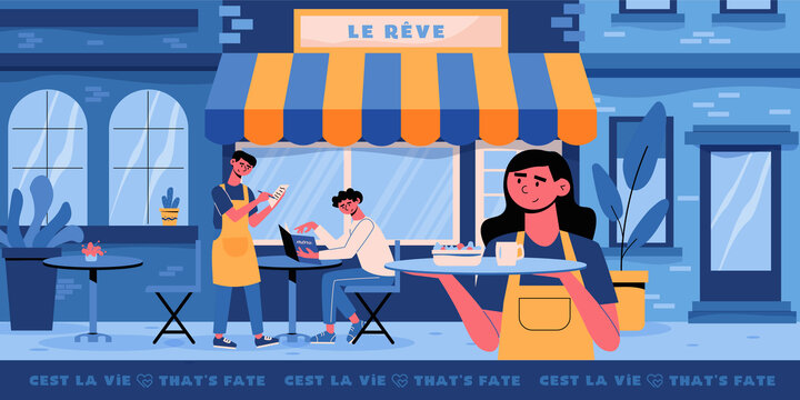法国街头餐厅插画源文件