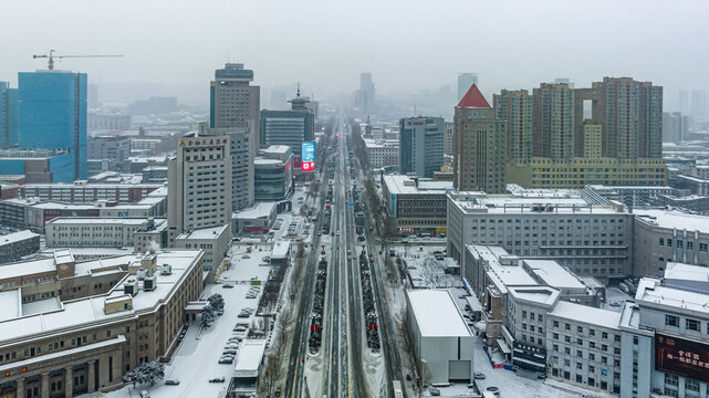 大雪中的中国长春城市景观