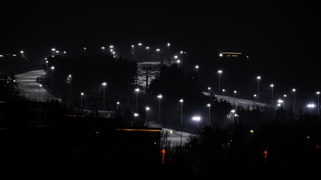 中国长春天定山滑雪场夜景