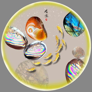 輕奢石來運(yùn)轉(zhuǎn)九魚圖