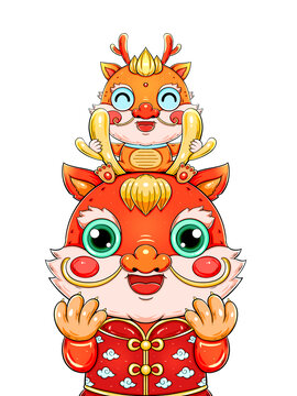 國潮新年春節(jié)快樂的龍父子