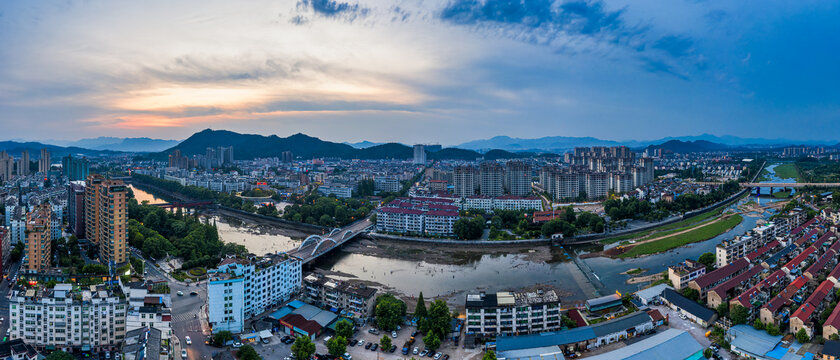 武义熟溪河城市风光航拍全景