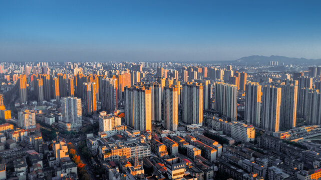 湖南岳阳城市风光航拍全景