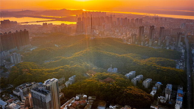 湖南岳阳城市风光航拍全景