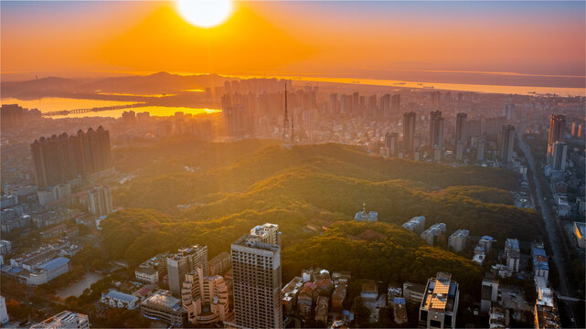 湖南岳阳城市风光航拍全景