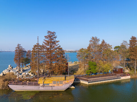 武汉东湖落雁岛风景区深秋风光