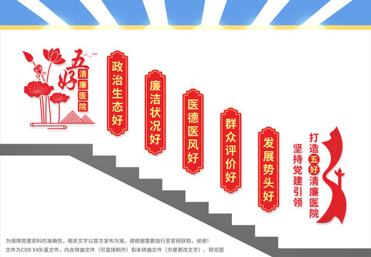 五好清廉醫(yī)院樓梯文化墻