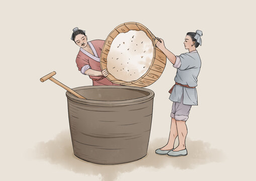 古代釀酒制酒工藝流程插畫