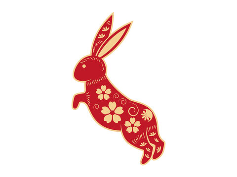 紅色卡通剪紙風兔年兔子