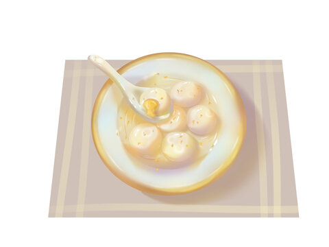 黄色流沙汤圆白瓷碗冬至汤圆
