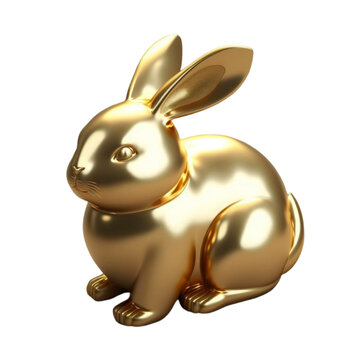 三維立體渲染3D黃金兔子免摳