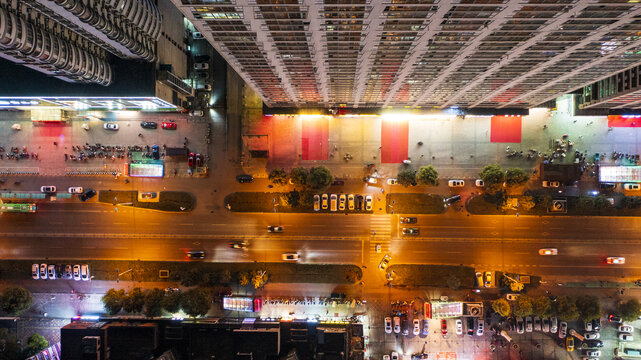 航拍城市道路夜景