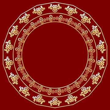 紅金圓形中國風(fēng)邊框插畫元素