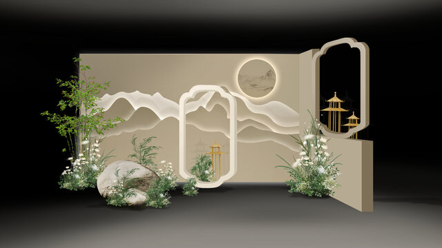 香檳色水墨風婚禮合影區(qū)