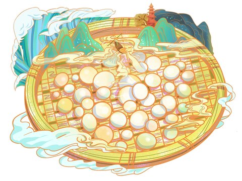 青綠色國潮冬至食材湯圓