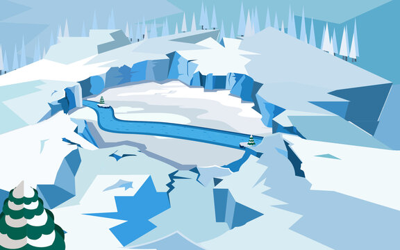 卡通矢量俯視雪景