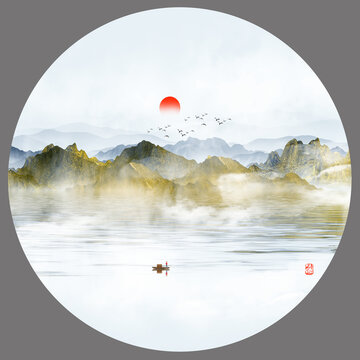 新中式水墨山水裝飾畫