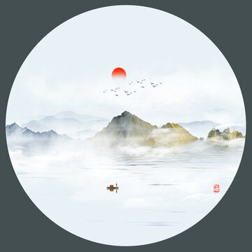 高端新中式山水水墨裝飾畫