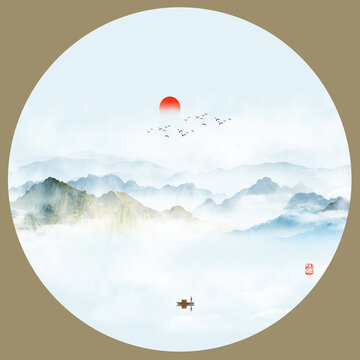 中式水墨山水裝飾畫
