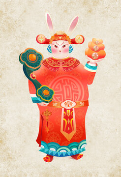 兔年財(cái)神爺國(guó)潮插畫